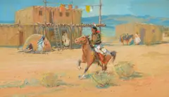 Oscar E. Berninghaus, At the Pueblo, Taos, gouache and watercolor on paper