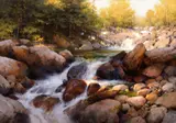 Mark Boedges, Mountain Cascade, 2022, oil on canvas laid on board