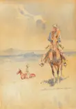 Edward Borein, Cowboys Ridin’ the Trail, watercolor on paper