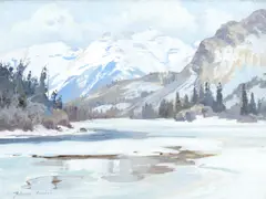 Belmore Browne, Winter Sunshine, Bow River, oil on canvas