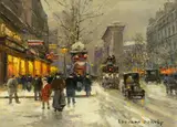 Édouard Cortès, Porte St. Martin, Grands Boulevards – A Cold Evening, oil on canvas