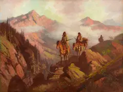 Return from the Hunt by Gordon Coutts, oil on canvas, sold Jul 2022