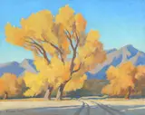 Maynard Dixon, Desert Cottonwoods, 1944, oil on canvas laid on board