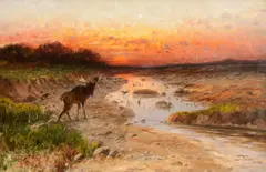Moose at Sunset by John Fery, oil on canvas, sold Jul 2022