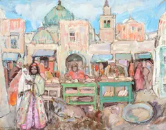 Leon Gaspard, Morocco – People in Medina, 1937, oil on board