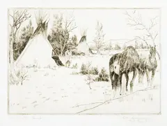 Elling William Gollings, A Winter Camp, 1927, etching on paper