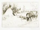 Elling William Gollings, A Winter Camp, 1927, etching on paper