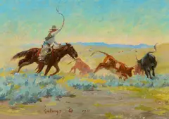 Elling William Gollings, Roundup Time, 1911, oil on canvas laid on board