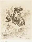 William Robinson Leigh, The Foul Rope, etching on paper