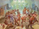 Eli Levin, Fight and Dance, 1992, tempera on board