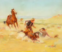 Caught in the Act by Hart Merriam Schultz, oil on canvas laid on board, sold Jul 2022