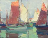 Tuna Boats by Edgar Alwin Payne, oil on canvas, sold Jul 2022