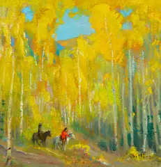 Riders in Taos by Bert Geer Phillips, oil on board, sold Jul 2022