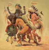 Kenneth Riley, Mandan Buffalo Dance, 1977, acrylic on board