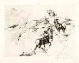 Carl Rungius, Alarmed, etching on paper