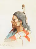 Indian Head by Charles Marion Russell, 1899, watercolor on paper, sold Jul 2022