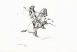 Rooten, Tooten Cowboy from the Double S [or] The Ranahan by Charles Marion Russell, 1899, pen and ink on paper, sold Jul 2022