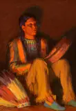 Joseph Henry Sharp, Beat of the Drum, oil on canvas