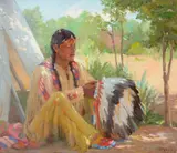 Joseph Henry Sharp, The Bonnet Maker, oil on canvas