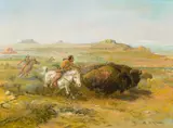 William Standing, Buffalo Hunt, oil on canvas laid on board