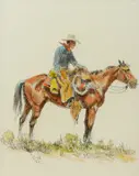 Olaf Wieghorst, Cowboy on Horseback, watercolor on paper