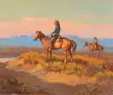 Sunset Trail by Olaf Wieghorst, oil on canvas, sold Jul 2022