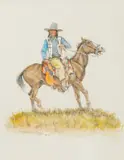 Olaf Wieghorst, Visitors, 1981, watercolor on paper