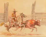 Edward Borein, Vaquero and Steer, watercolor on paper