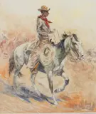 Edward Borein, Trail Drive, monotype with painted highlights