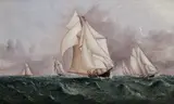 James Edward Buttersworth, Racing Schooner Ambassadress Leads the Regatta, oil on canvas