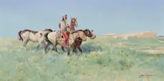 Buffalo Talk by John Clymer, oil on board, sold Jul 2021