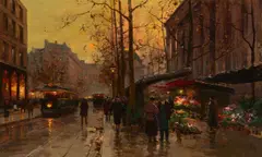 Édouard Cortès, Marché aux fleurs, Place de la Madeleine, Paris, oil on canvas