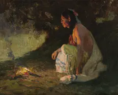 The Evening Camp by E. Irving Couse, 1920, oil on canvas, sold Jul 2021