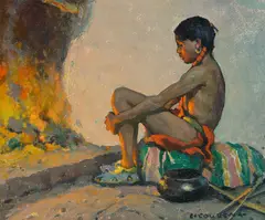 Indian Reverie by E. Irving Couse, oil on board, sold Jul 2021
