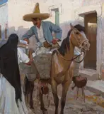 Maynard Dixon, El Lechero (The Milkman), Guadalajara, Mexico, oil on board