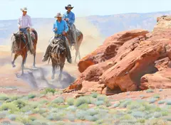 Mikel Donahue, Canyon Caravan, 2021, acrylic on board