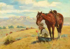 Elling William Gollings, Watching the Herd, 1917, oil on board