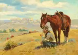 Elling William Gollings, Watching the Herd, 1917, oil on board