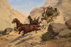 Herman W. Hansen, Attack on the Stagecoach, oil on canvas