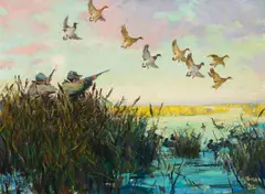 Duck Hunt by Frank B. Hoffman, oil on board, sold Jul 2021