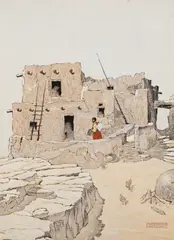 Alexandre Hogue, Old Adobe House, Hopi Indian Reservation, North Eastern Arizona, oil on board