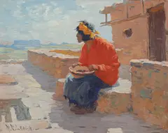 William Robinson Leigh, Outside the Pueblo, oil on board