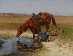 Richard Lorenz, At the Waterhole, oil on canvas
