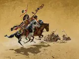 On the Warpath by Frank McCarthy, 1977, oil on board, sold Jul 2021