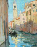 Jane Peterson, Leaning Tower – Venice, oil on canvas