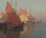 Sardine Boats – Chioggia, Italy by Edgar Alwin Payne, oil on canvas, sold Jul 2021