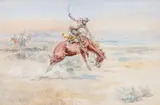 Cowboy on a Bronco by Charles Marion Russell, 1898, watercolor on paper, sold Jul 2021
