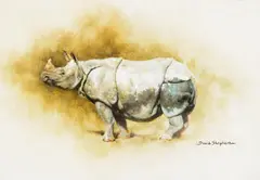 David Shepherd, Indian Rhino, oil on canvas