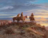 Big Bend Patrol by Olaf Wieghorst, oil on canvas, sold Jul 2021
