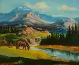 Olaf Wieghorst, In the Rockies, oil on canvas